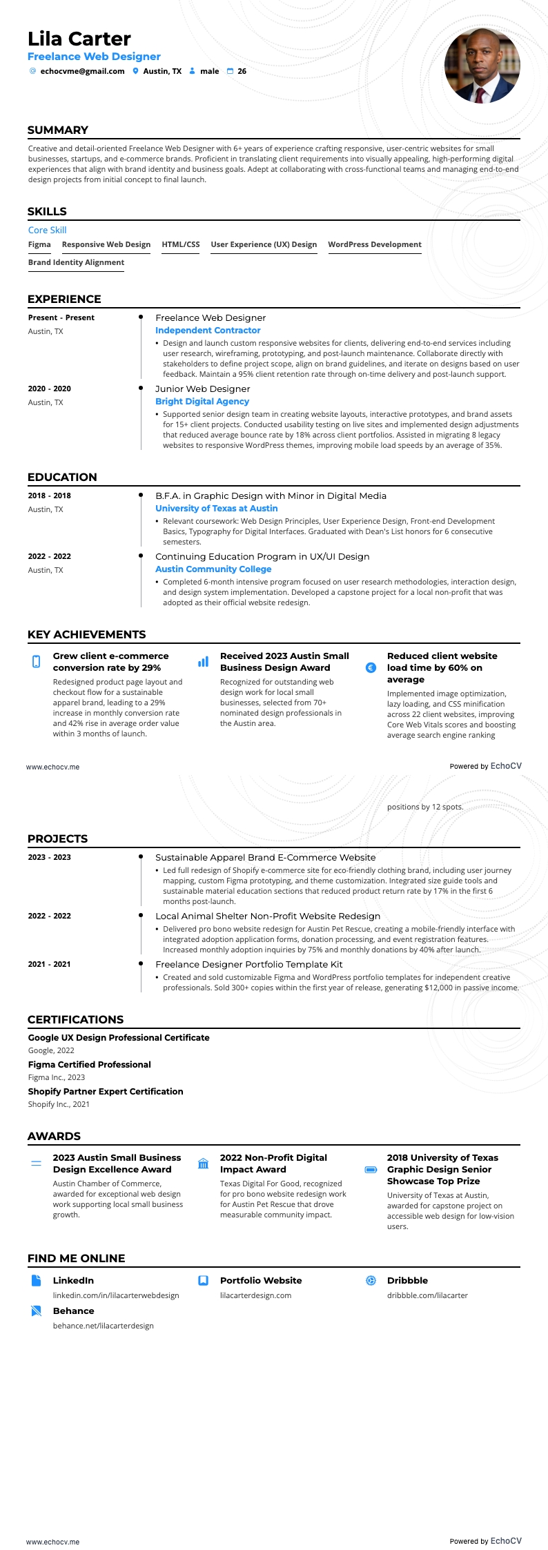 Diseñador web freelance example resume