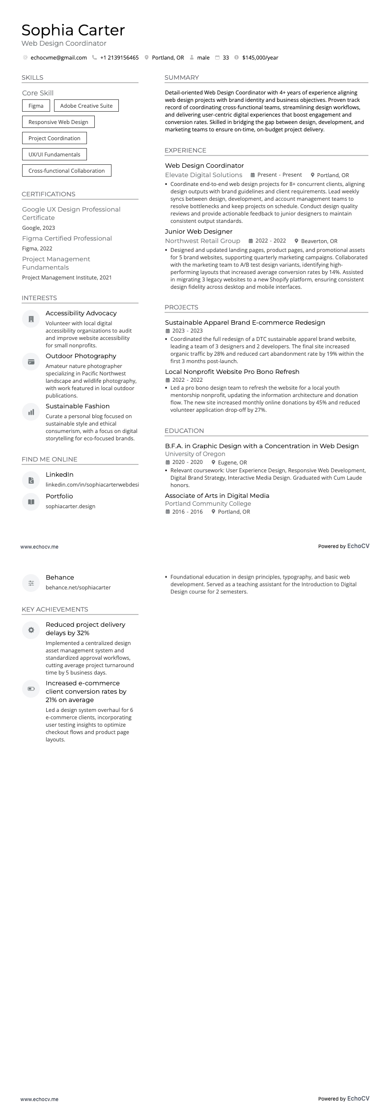 Coordinador de diseño web example resume