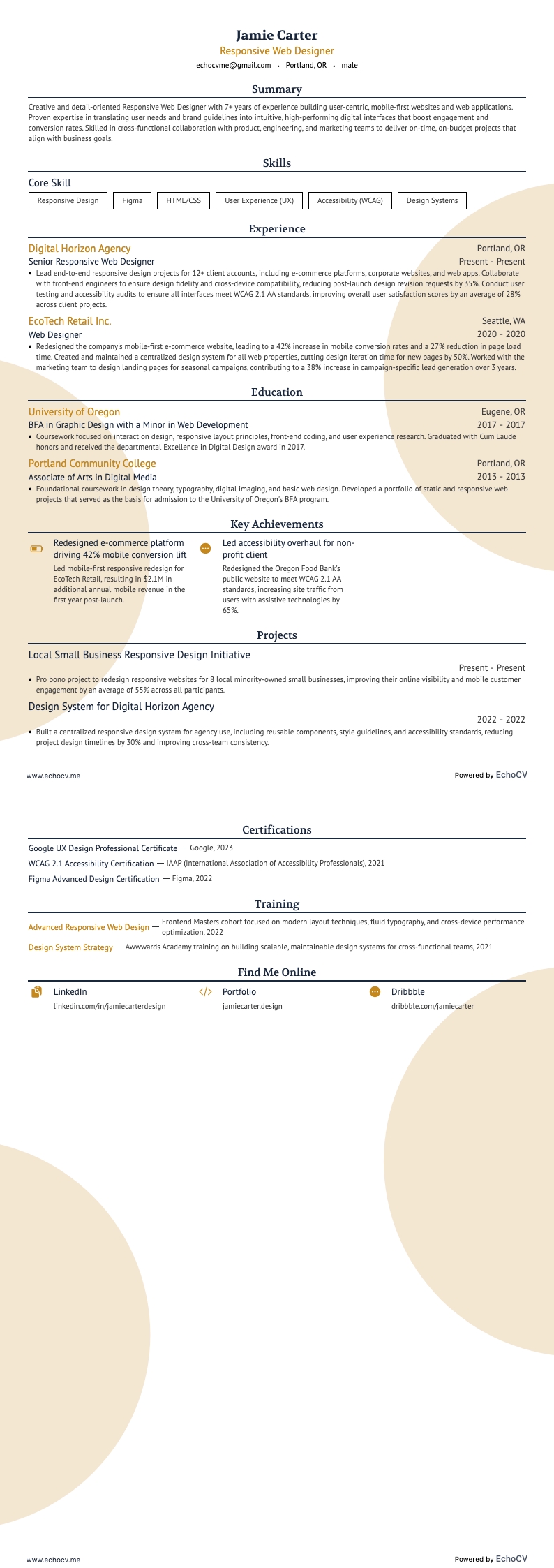 Diseñador web adaptable example resume