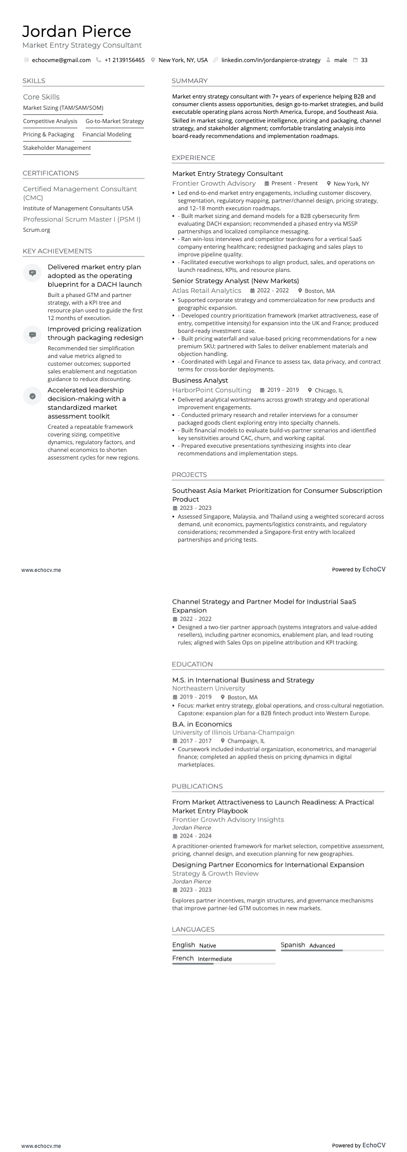 전략 컨설턴트 resume example