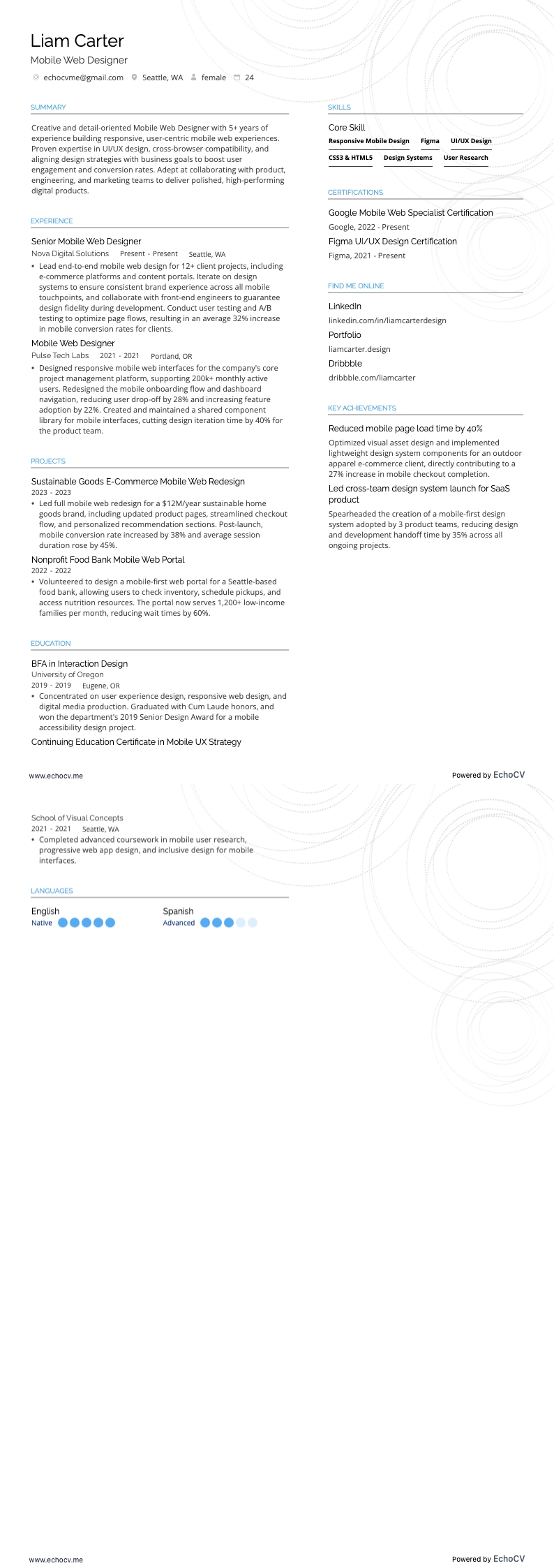 Diseñador web móvil example resume