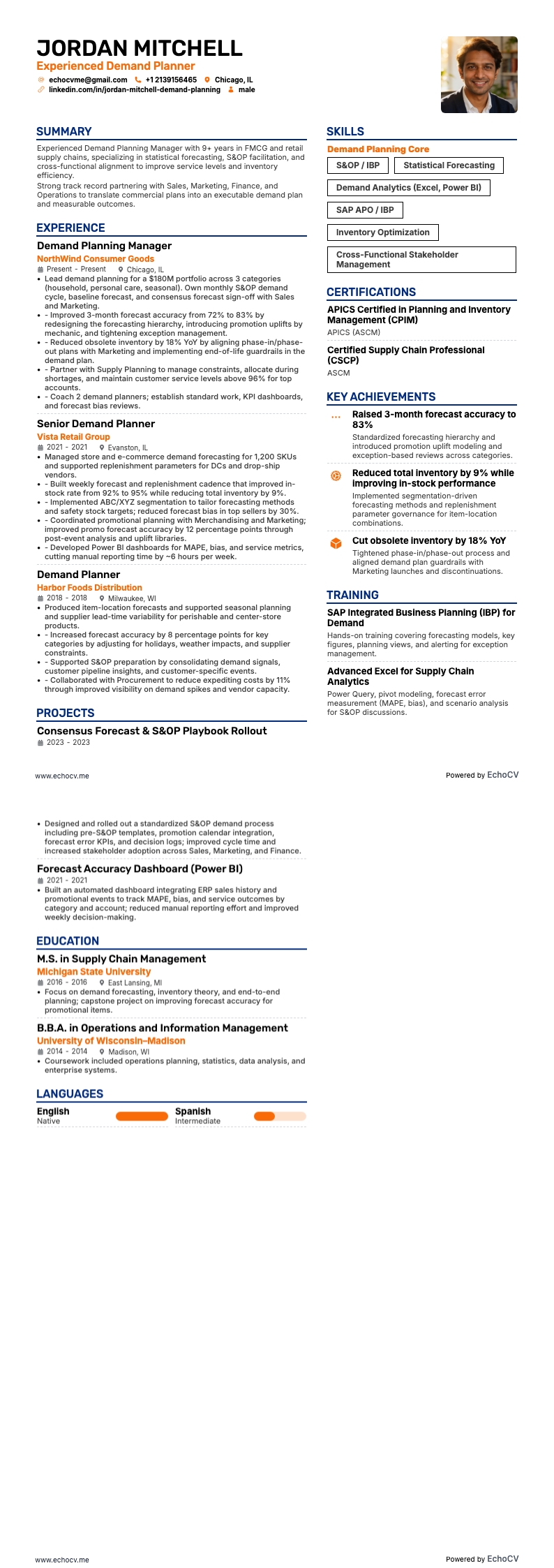 Experienced Demand Planner example resume