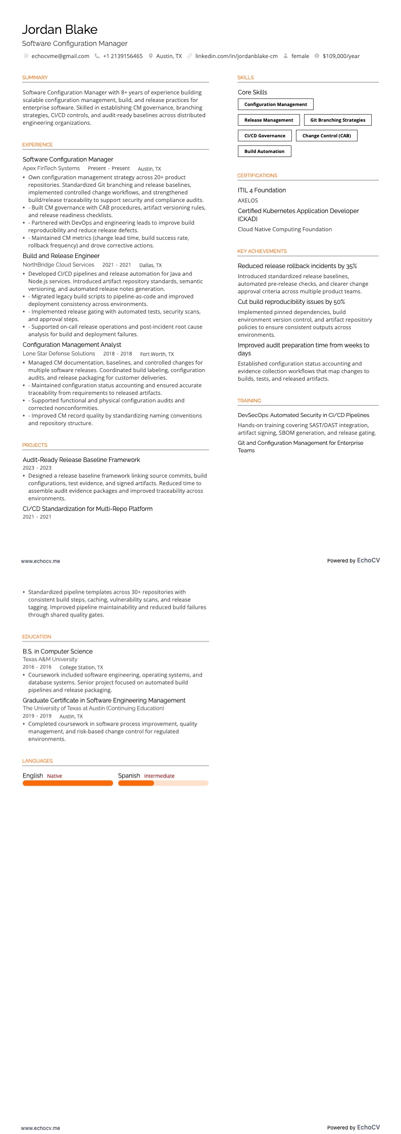 Quản lý cấu hình phần mềm example resume