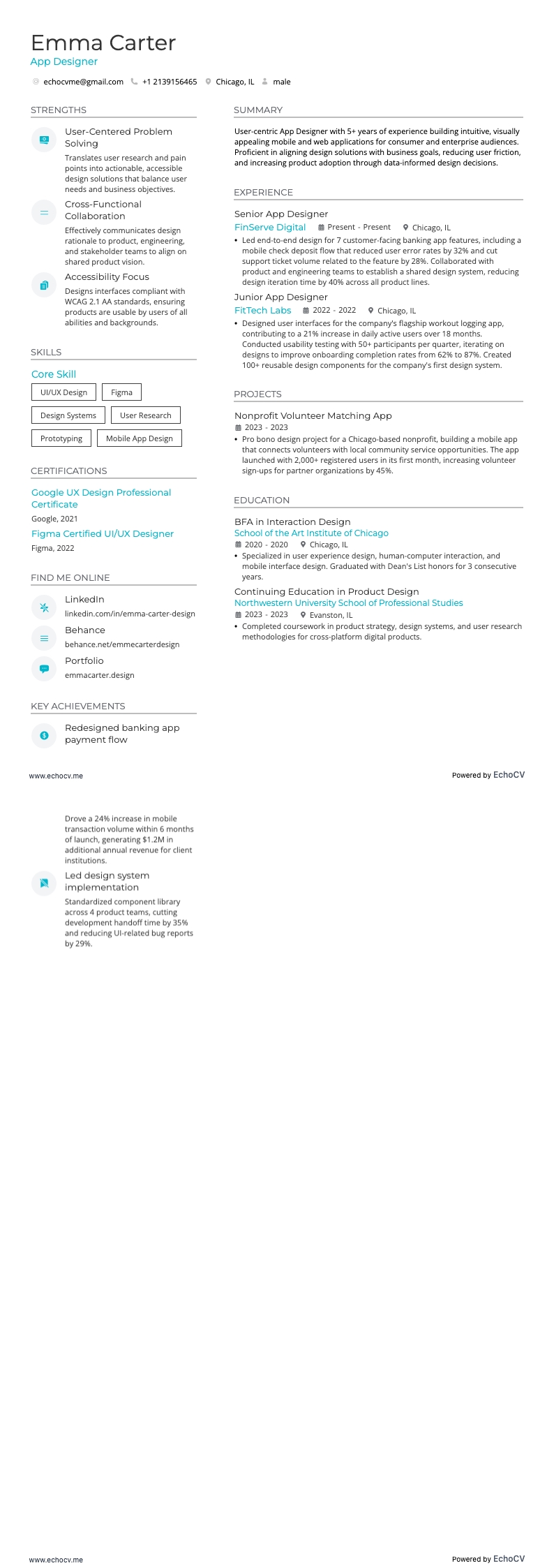 Diseñador de apps example resume