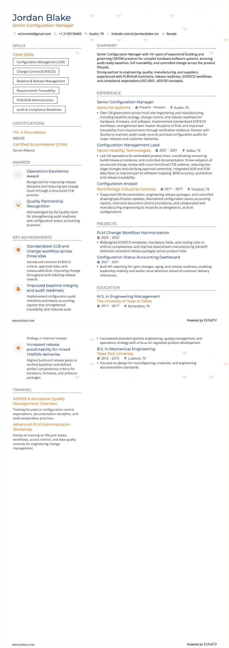 Quản lý cấu hình cấp cao example resume