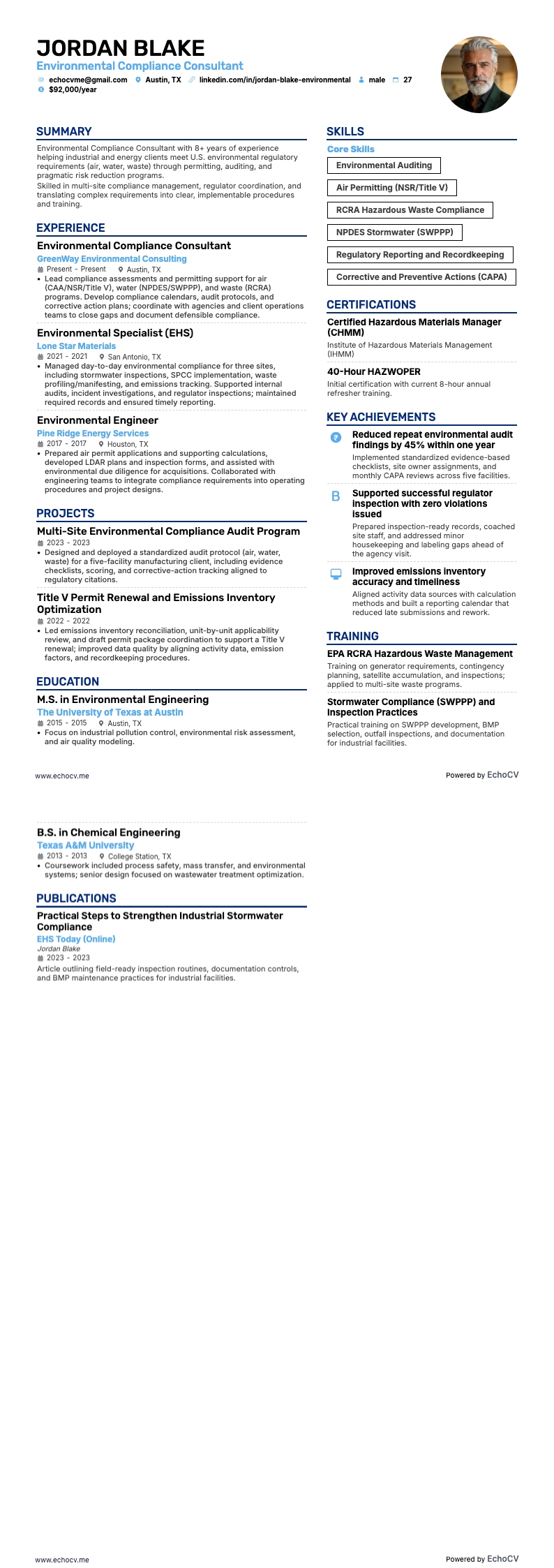 Konsult inom miljöefterlevnad example resume