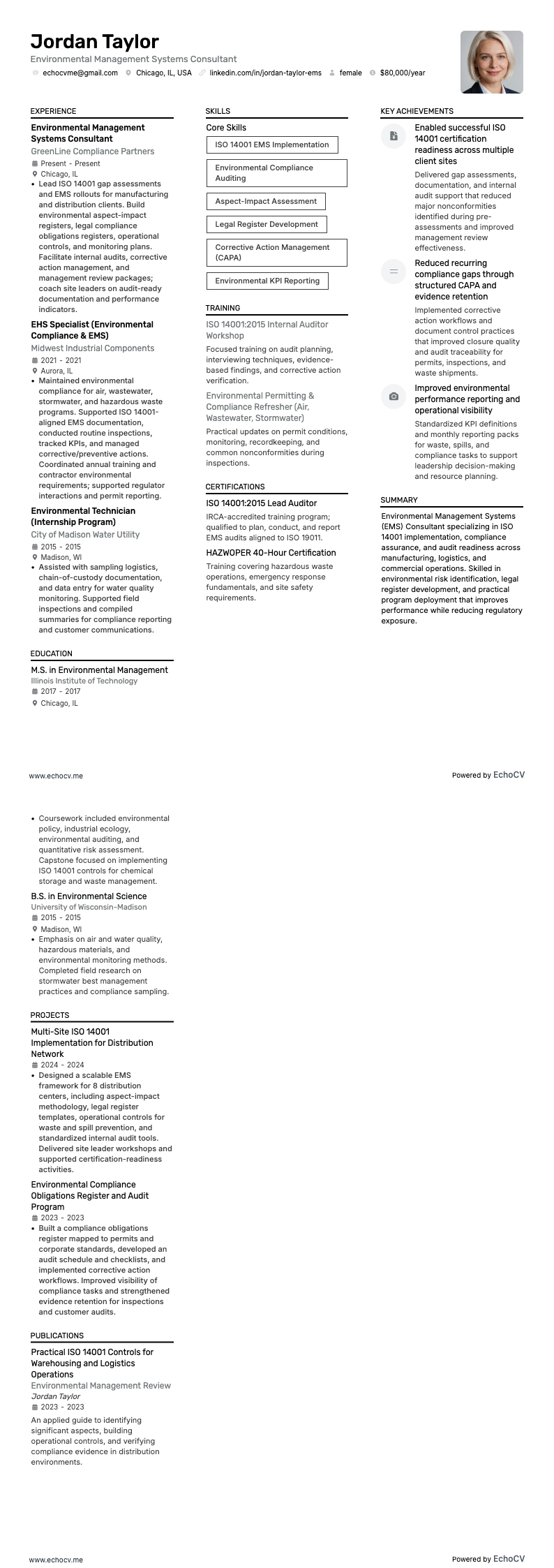 Miljökonsult resume example