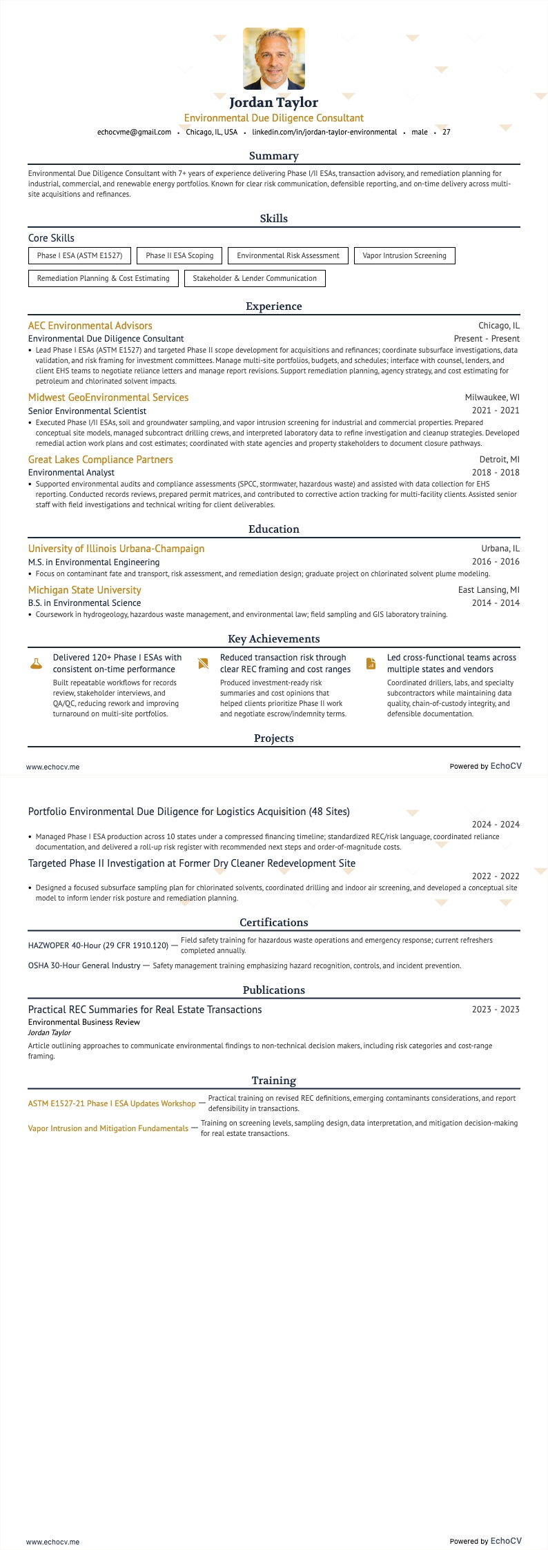 Konsult inom miljömässig due diligence example resume