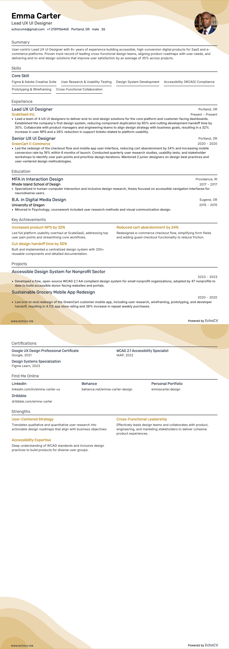 Trưởng nhóm thiết kế UX/UI example resume