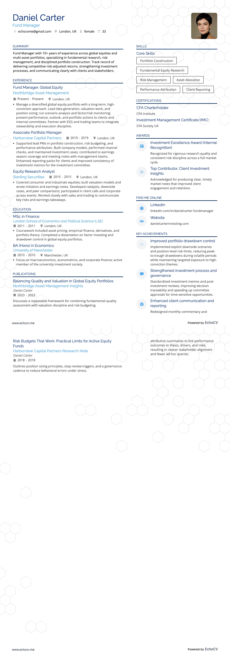 Fund Manager example resume