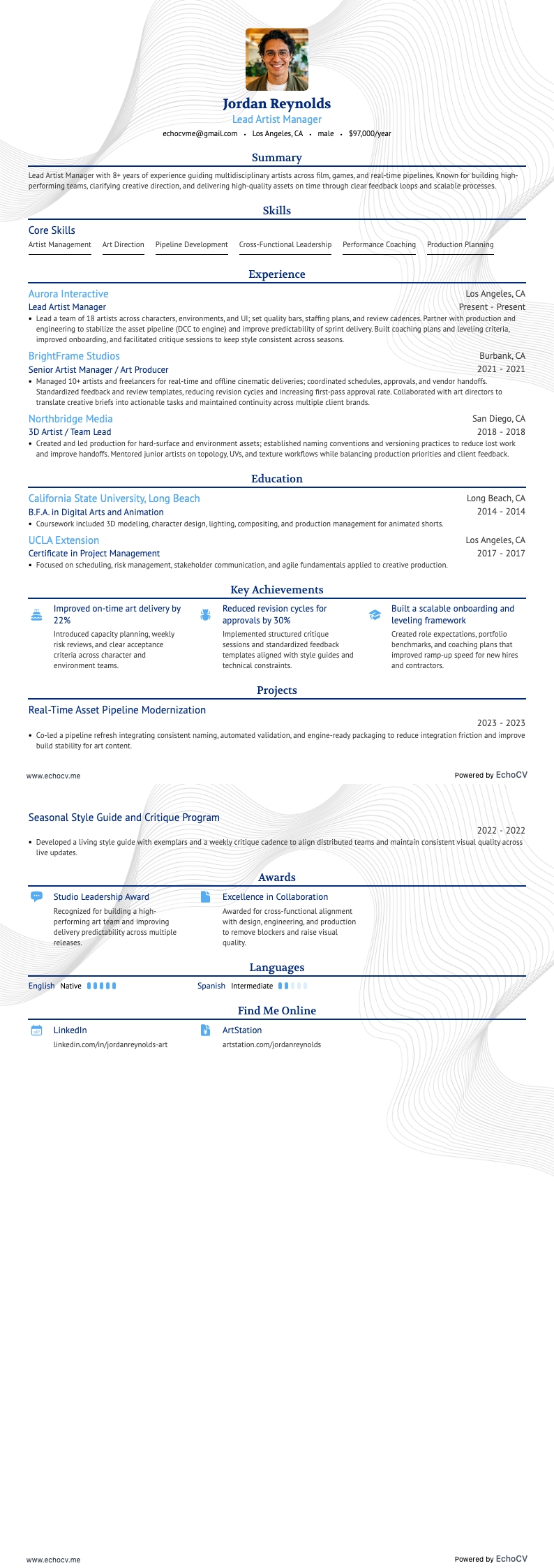 Manager d'artistes resume example