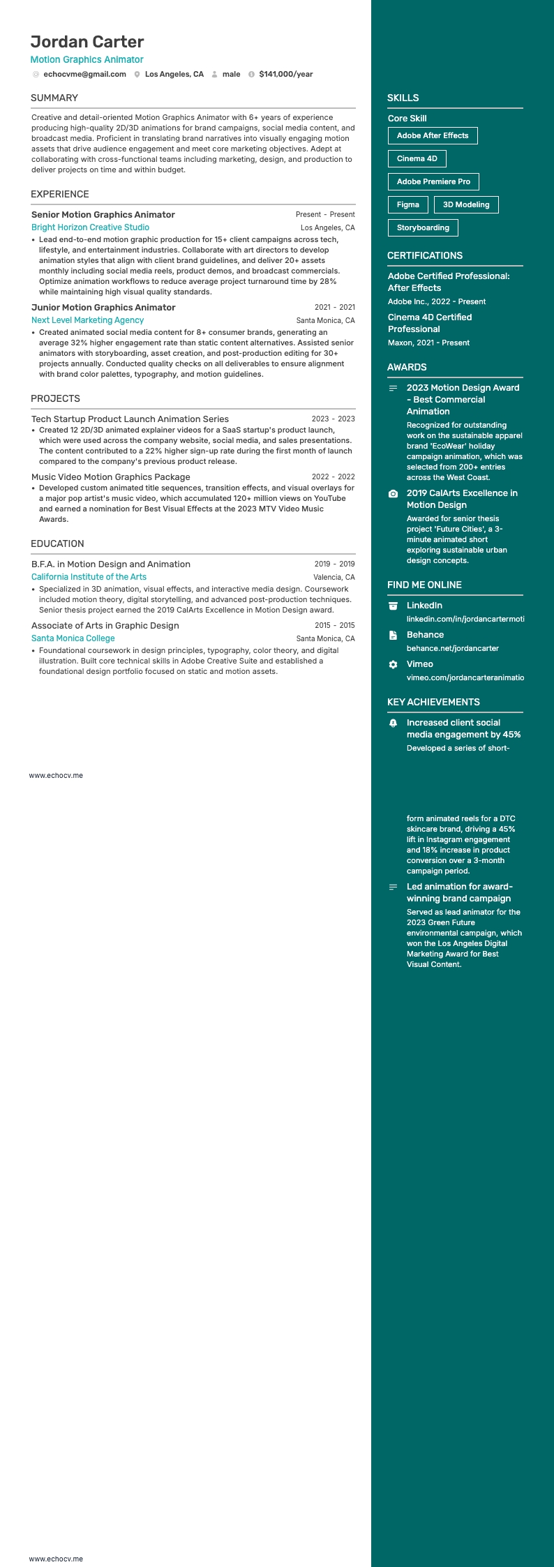 动态图形动画师 example resume