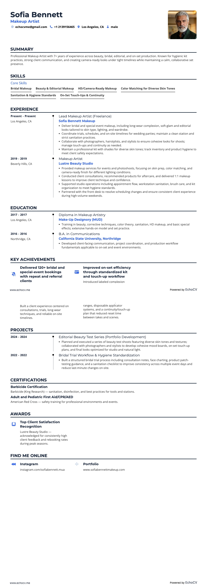 メイクアップアーティスト resume example