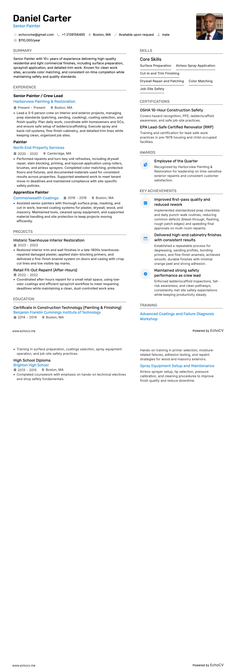 Peintre resume example