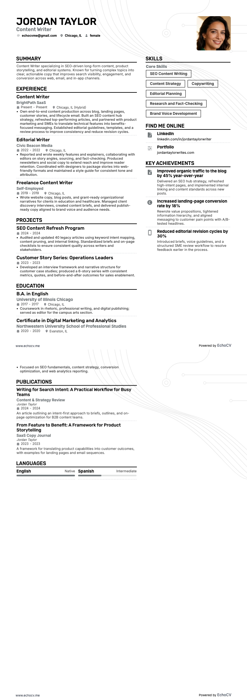 ライター resume example