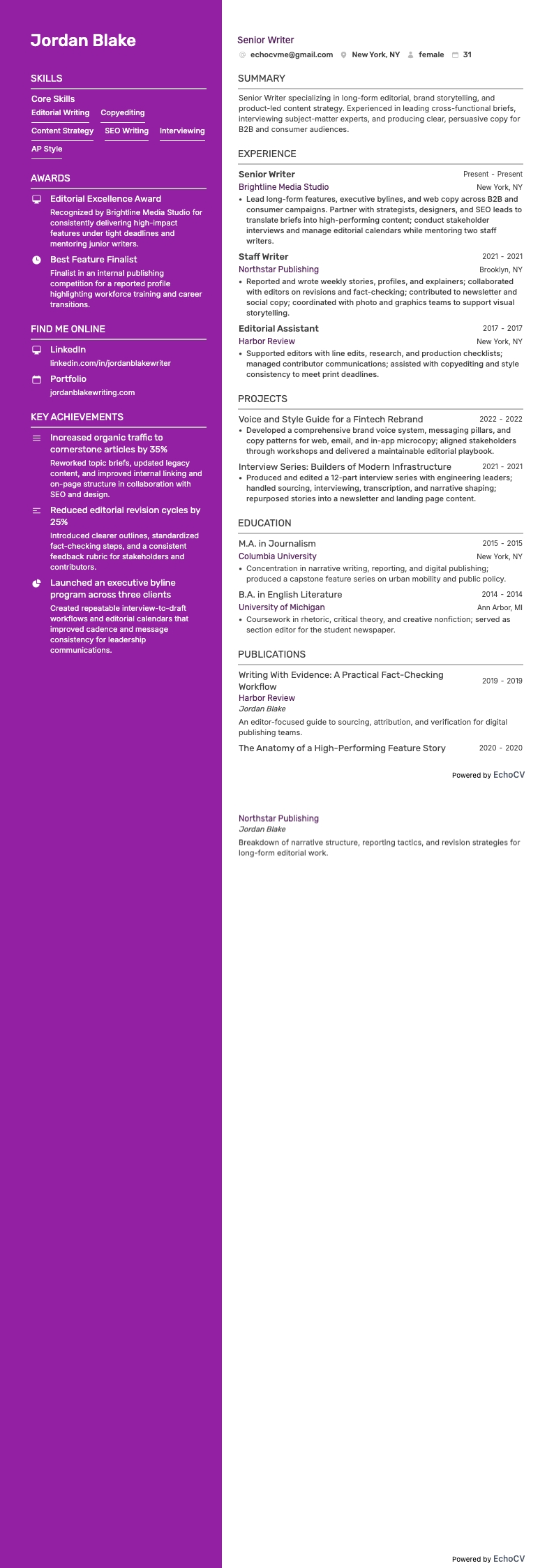 Redator resume example