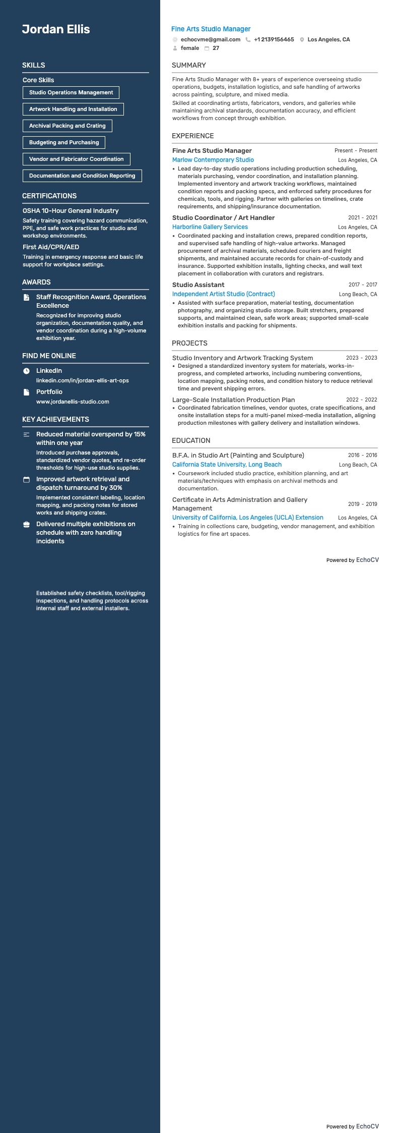 Manager van een beeldende kunststudio volledige voorbeeldweergave