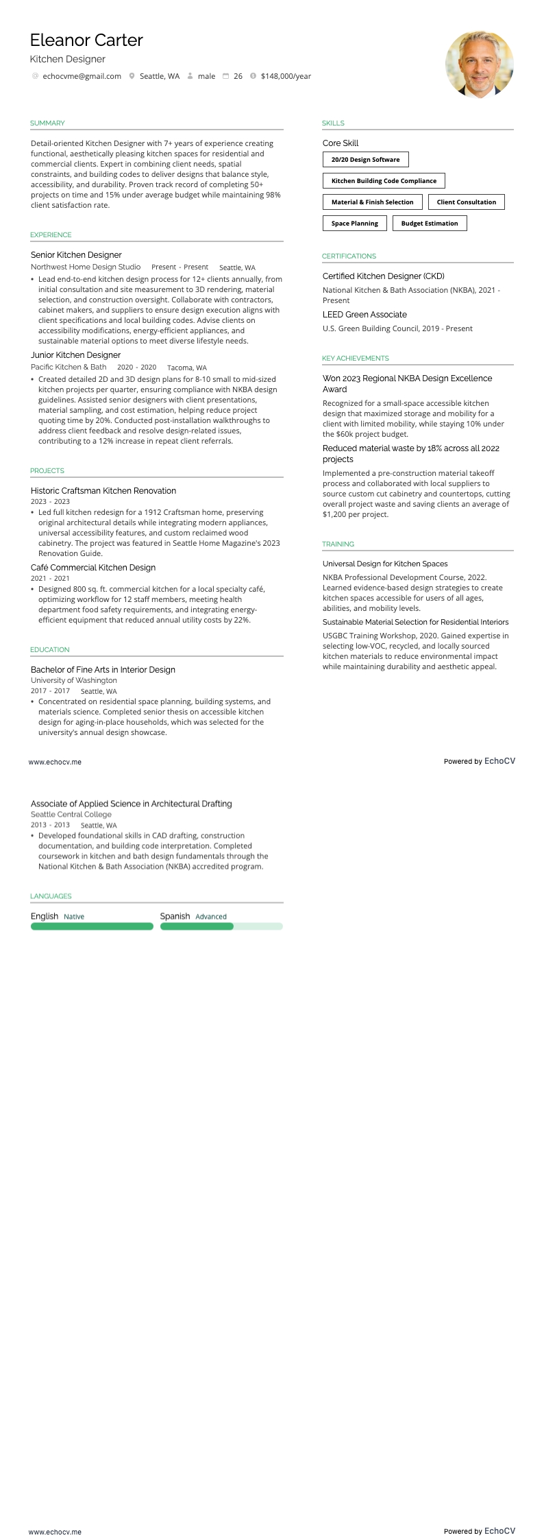 キッチンデザイナー example resume