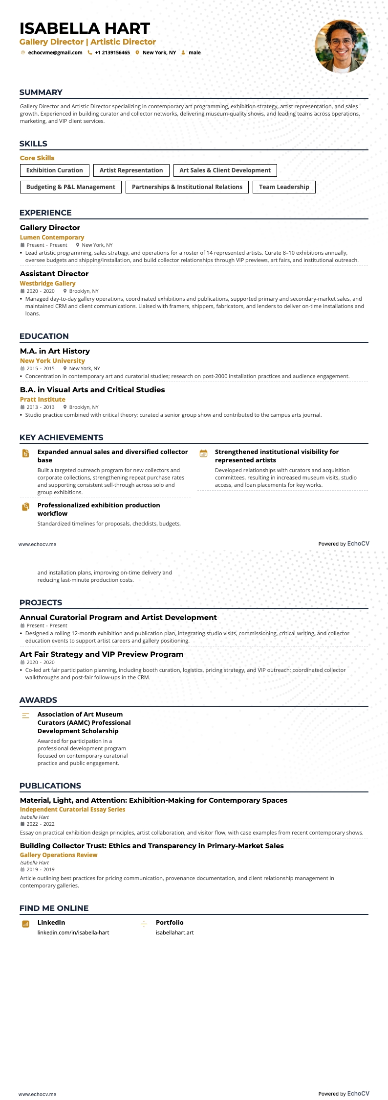 갤러리 디렉터 example resume