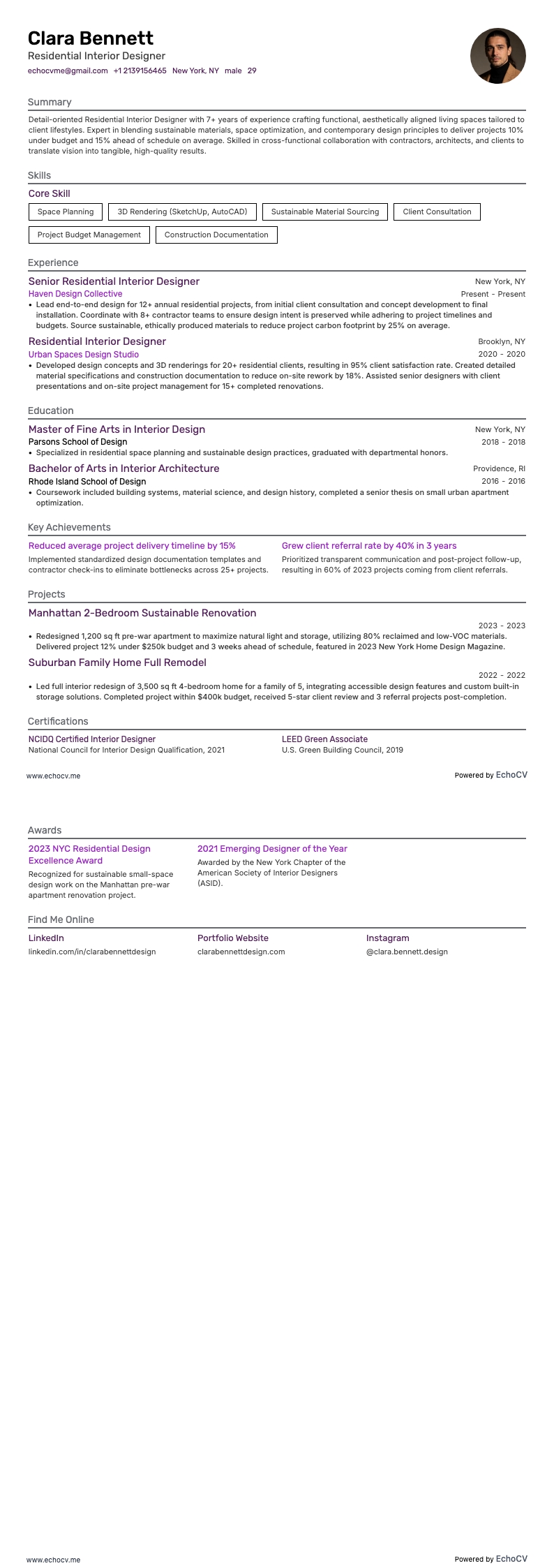 住宅インテリアデザイナー example resume