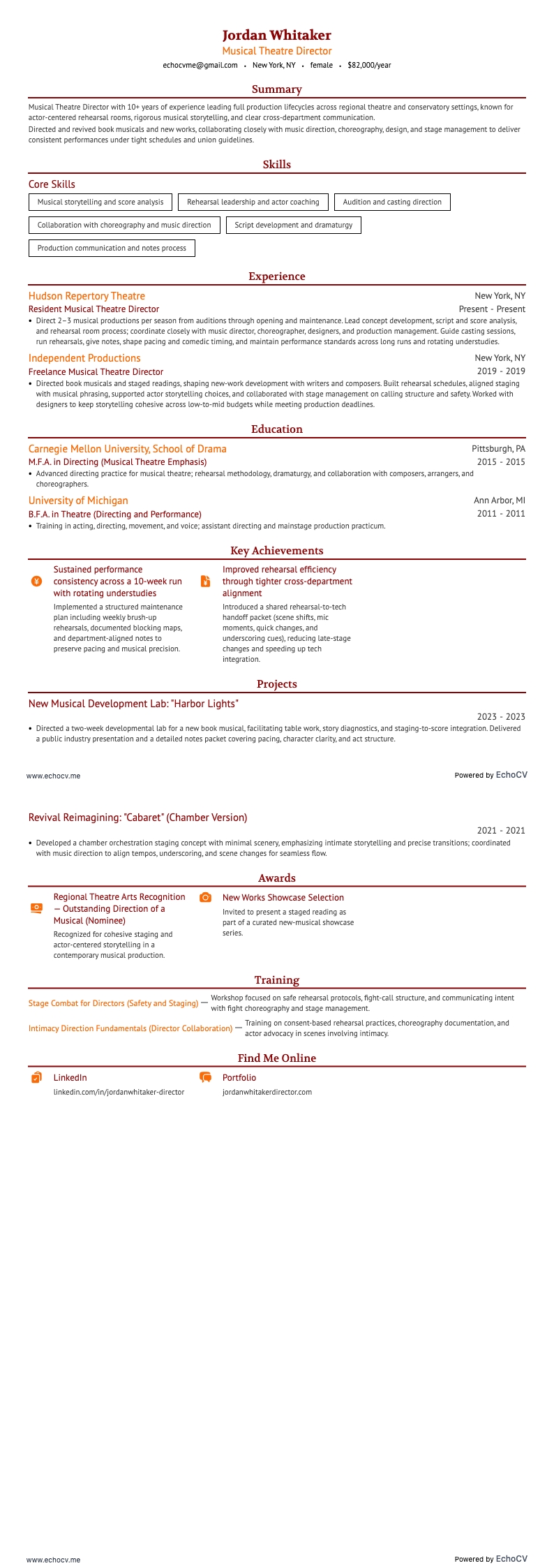 Leiter Musicaltheater resume example