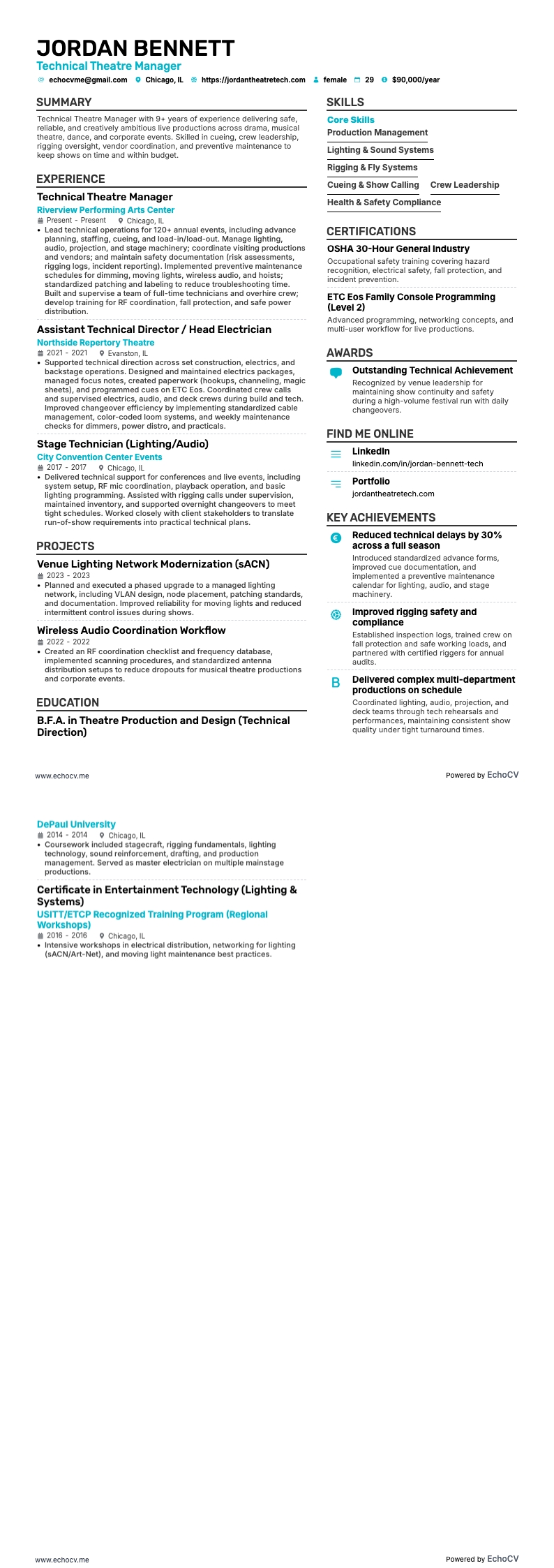 무대 기술 resume example