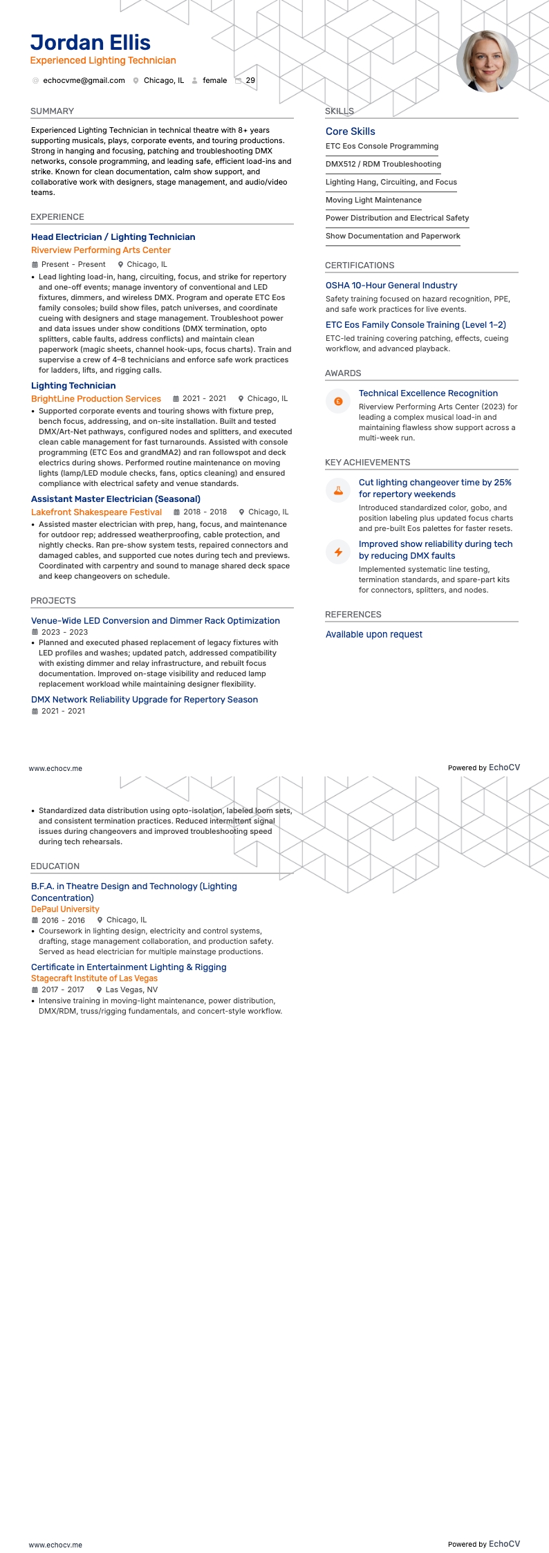Technicien lumière expérimenté
