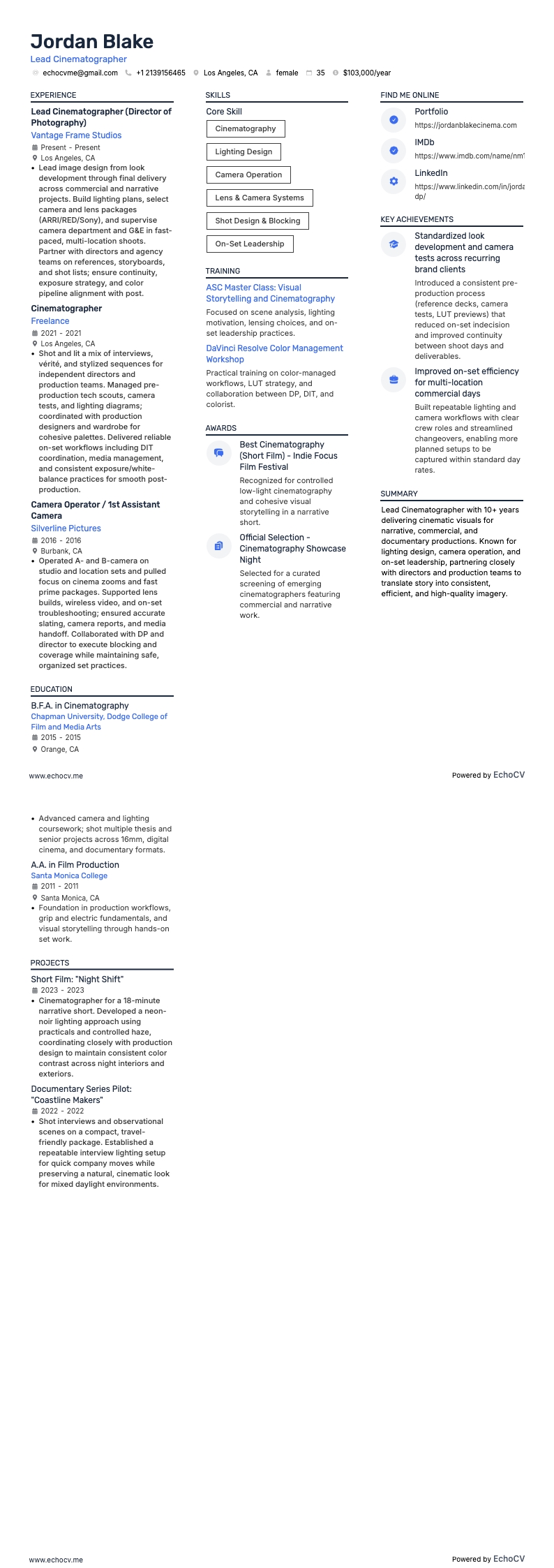 Lead Cinematographer full preview