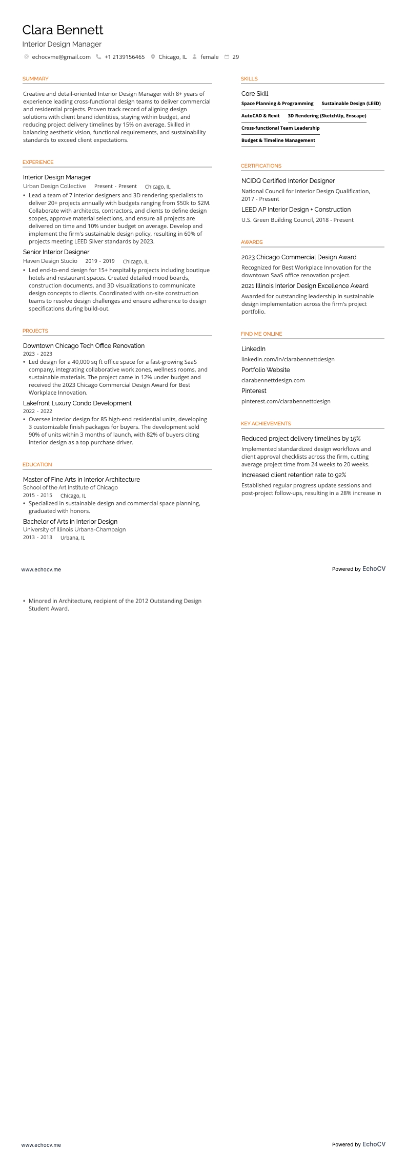 Nhà thiết kế nội thất resume example