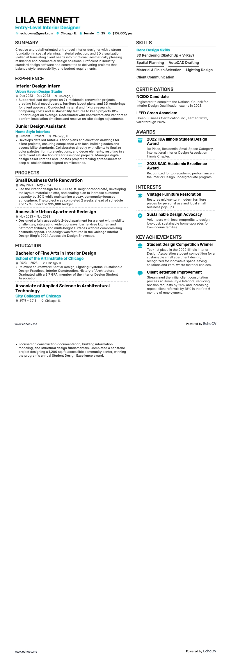 未経験向けインテリアデザイン example resume