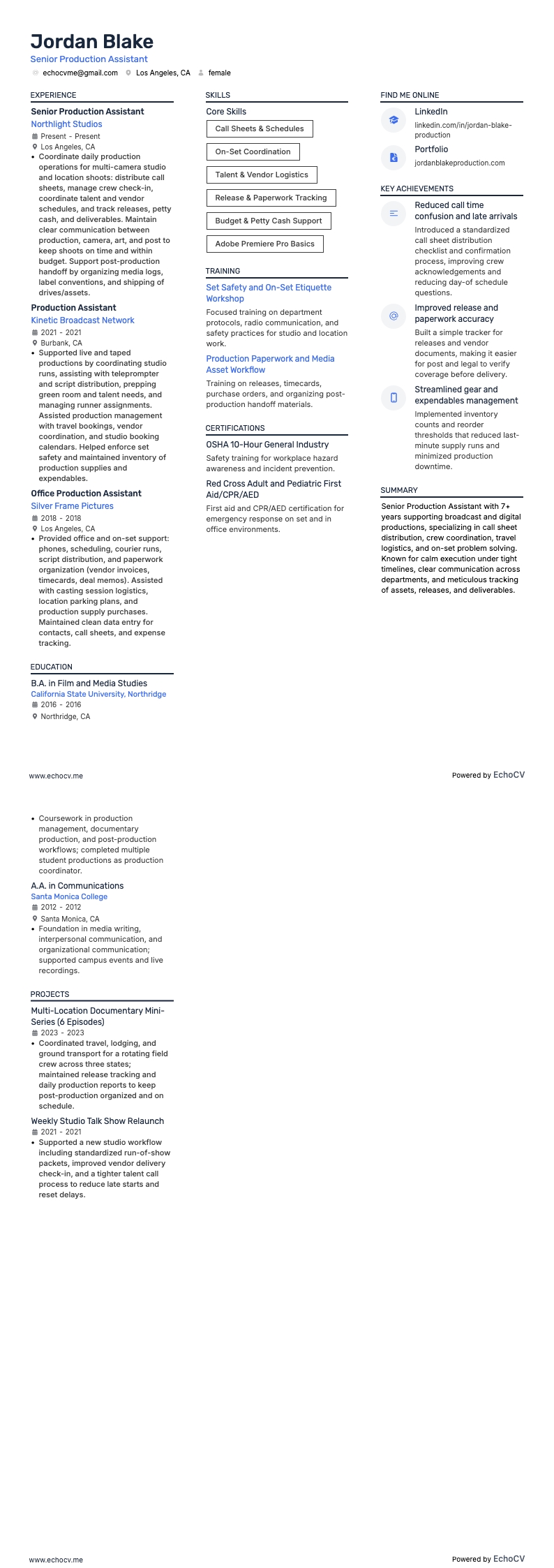 Senior Production Assistant full preview