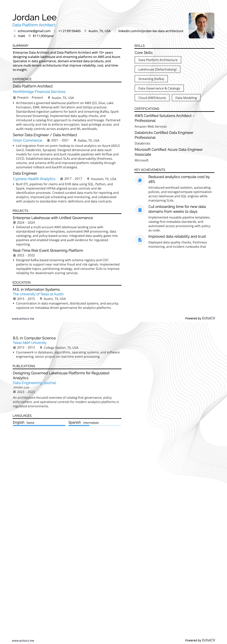 Architecte de données d’entreprise resume example
