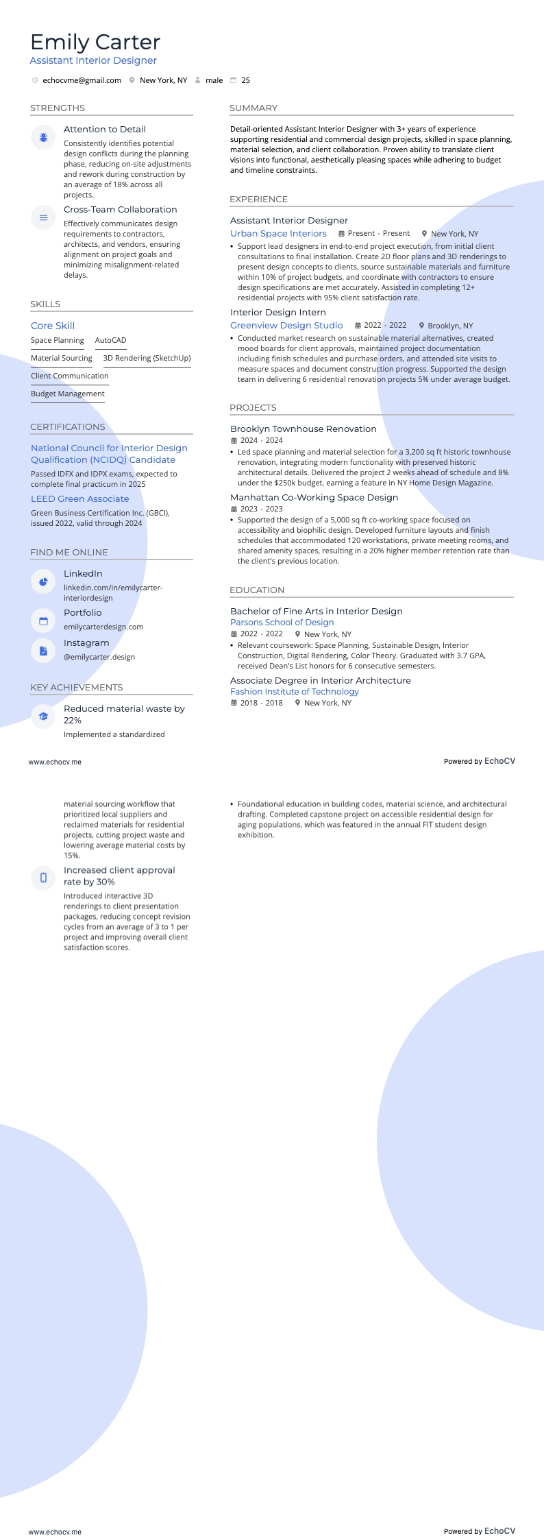 インテリアデザイナーアシスタント example resume