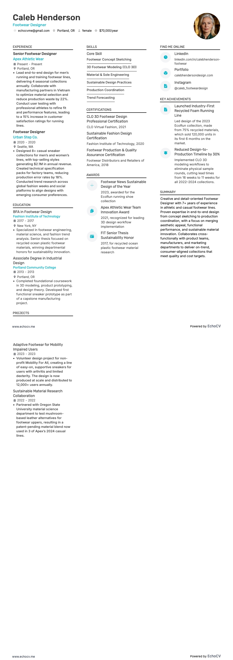 Footwear Designer example resume