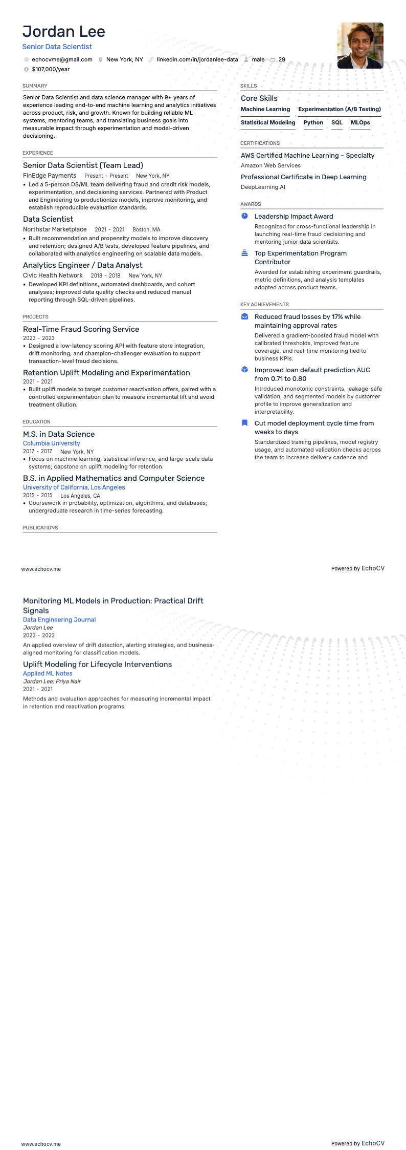 データサイエンスマネージャー resume example