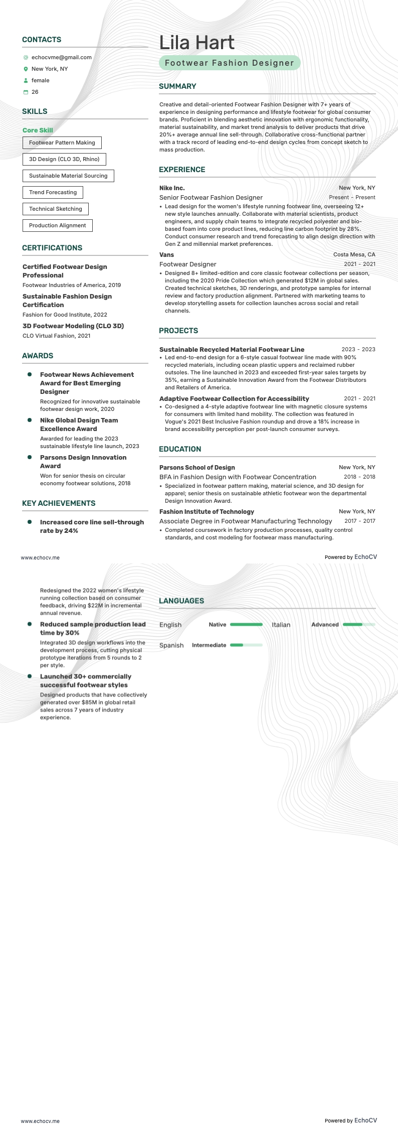 Footwear Fashion Designer example resume