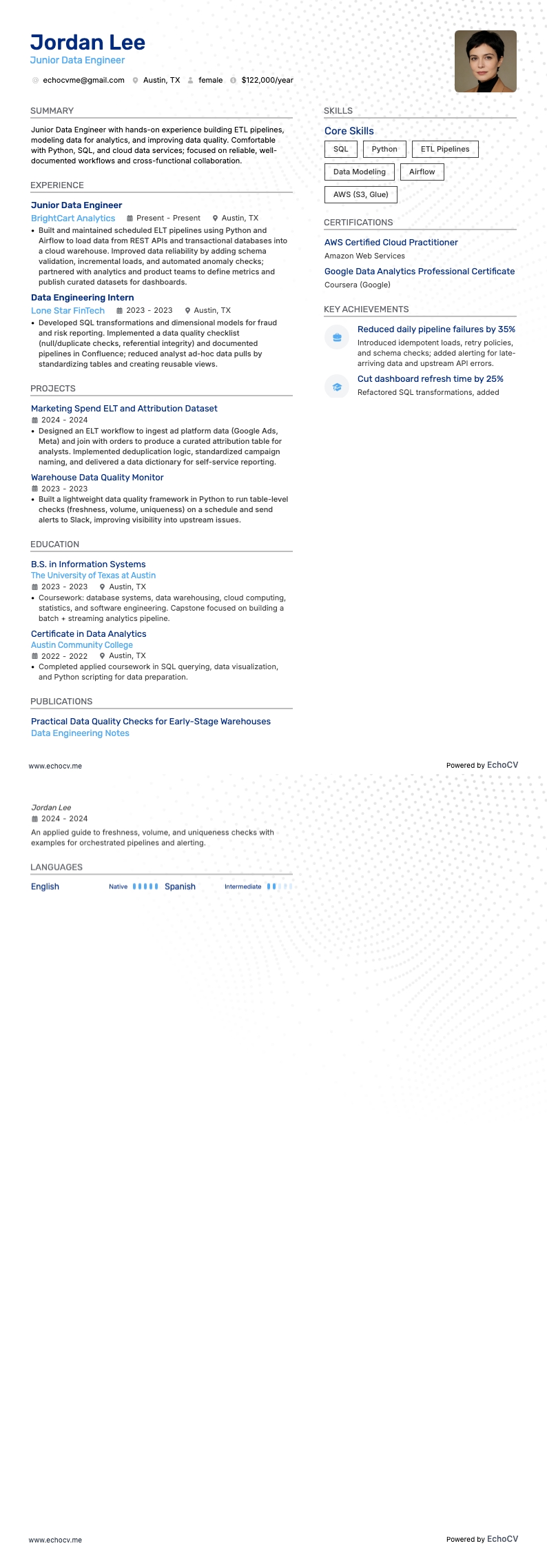 Engenheiro de Dados Sênior resume example