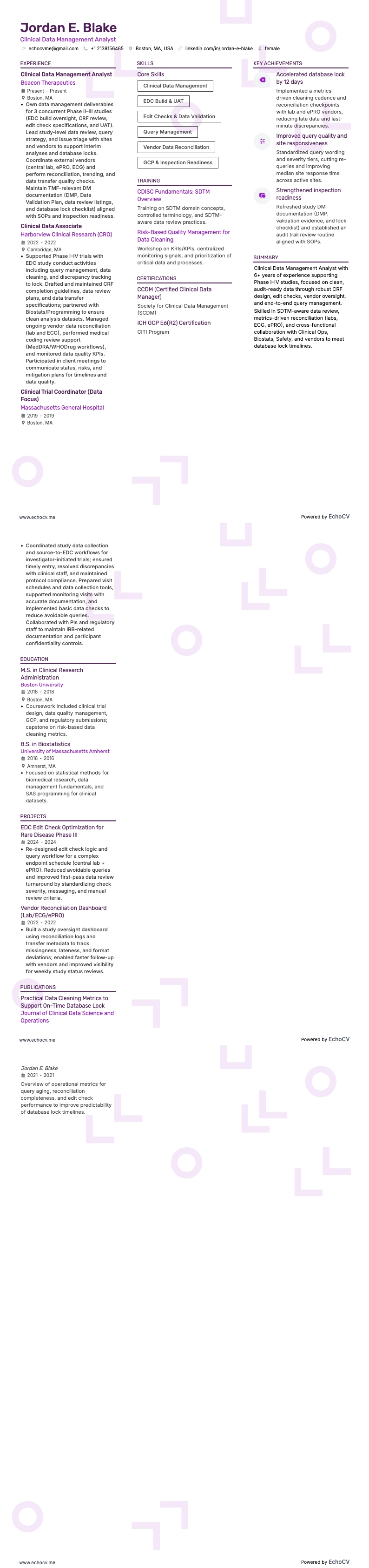 Analist klinisch datamanagement example resume