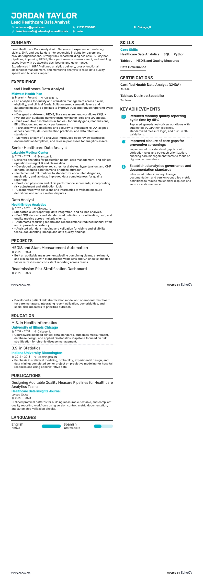 Lead Healthcare Data Analyst full preview