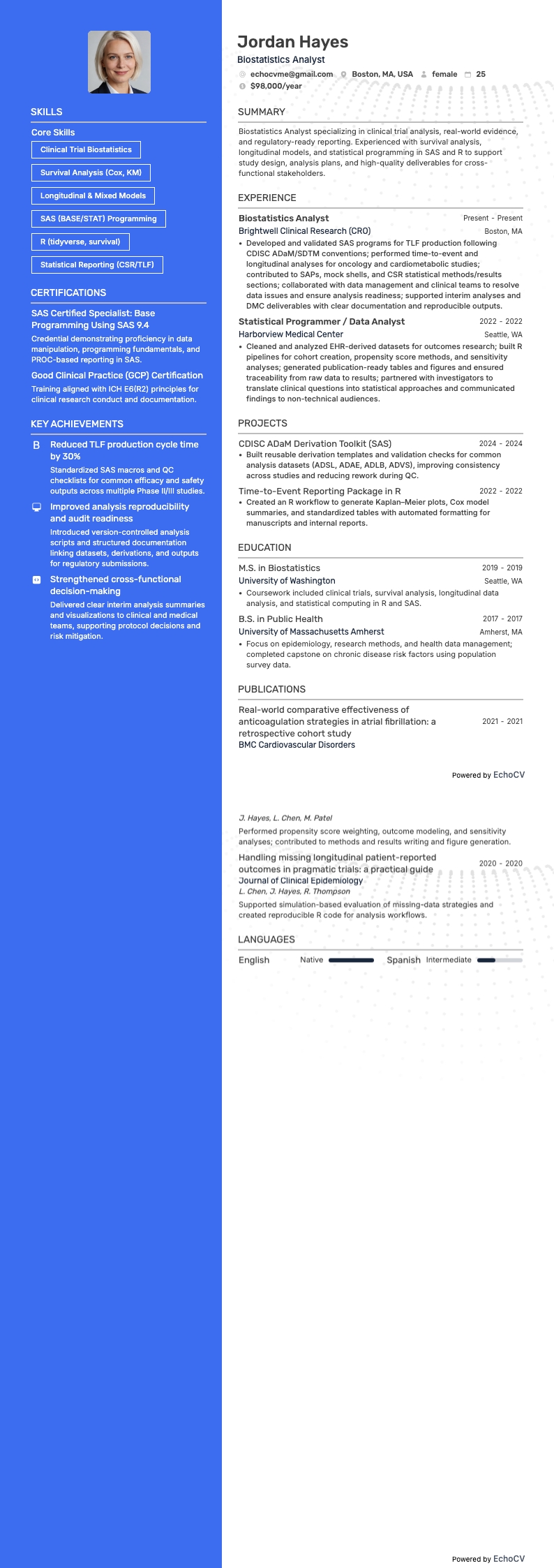 Chuyên viên phân tích dữ liệu thống kê resume example