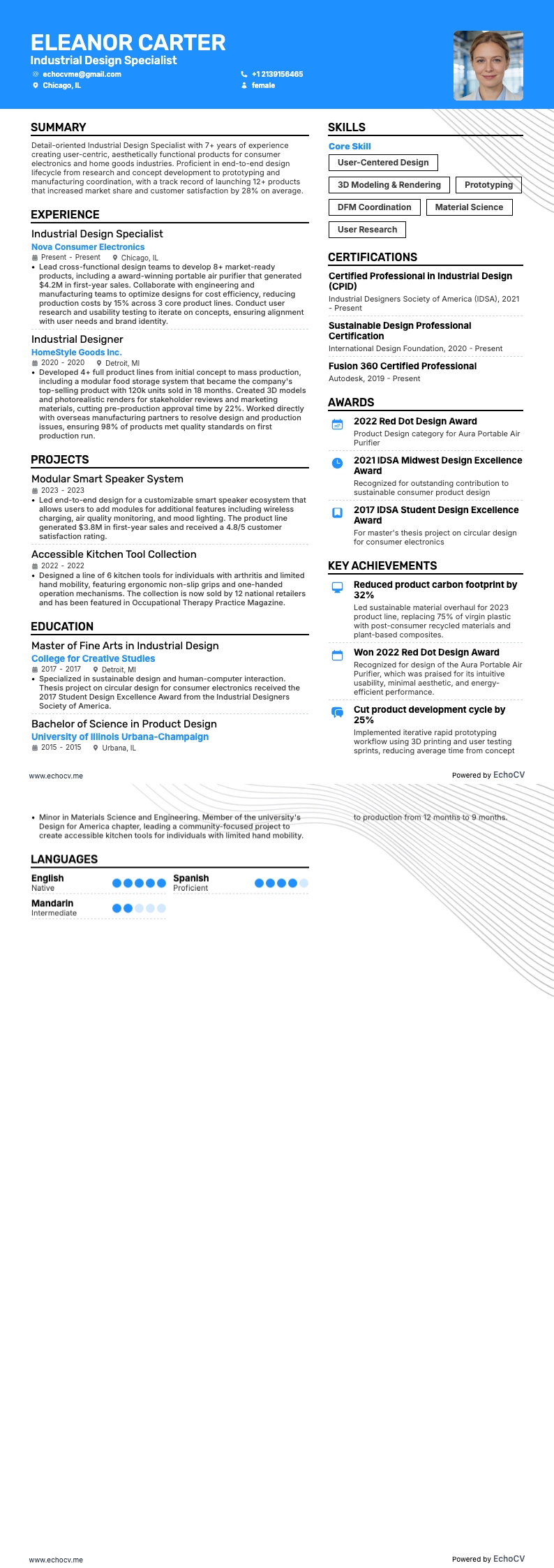 インダストリアルデザインスペシャリスト example resume