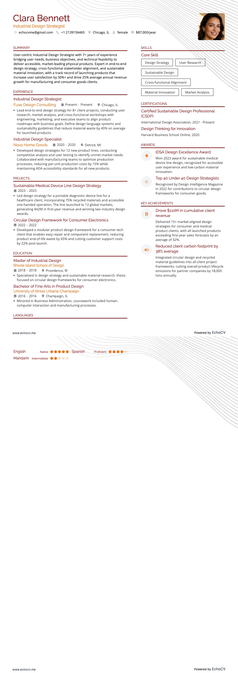 インダストリアルデザイン戦略担当 example resume