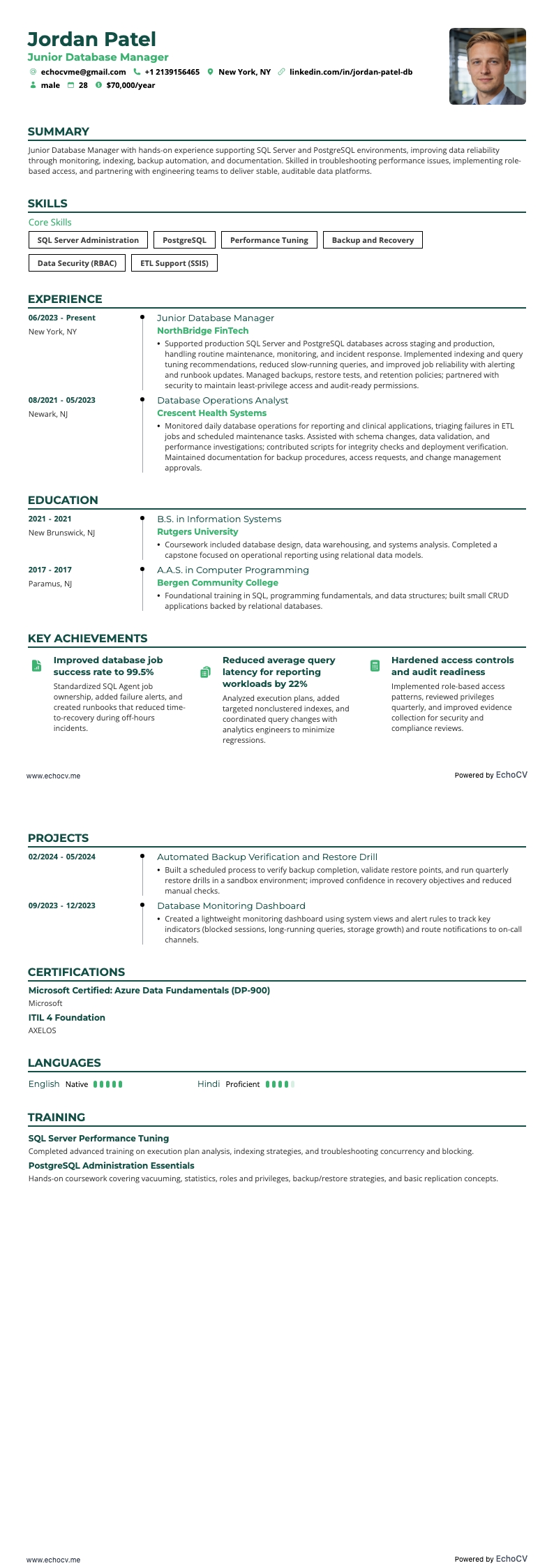 Junior Database Manager full preview