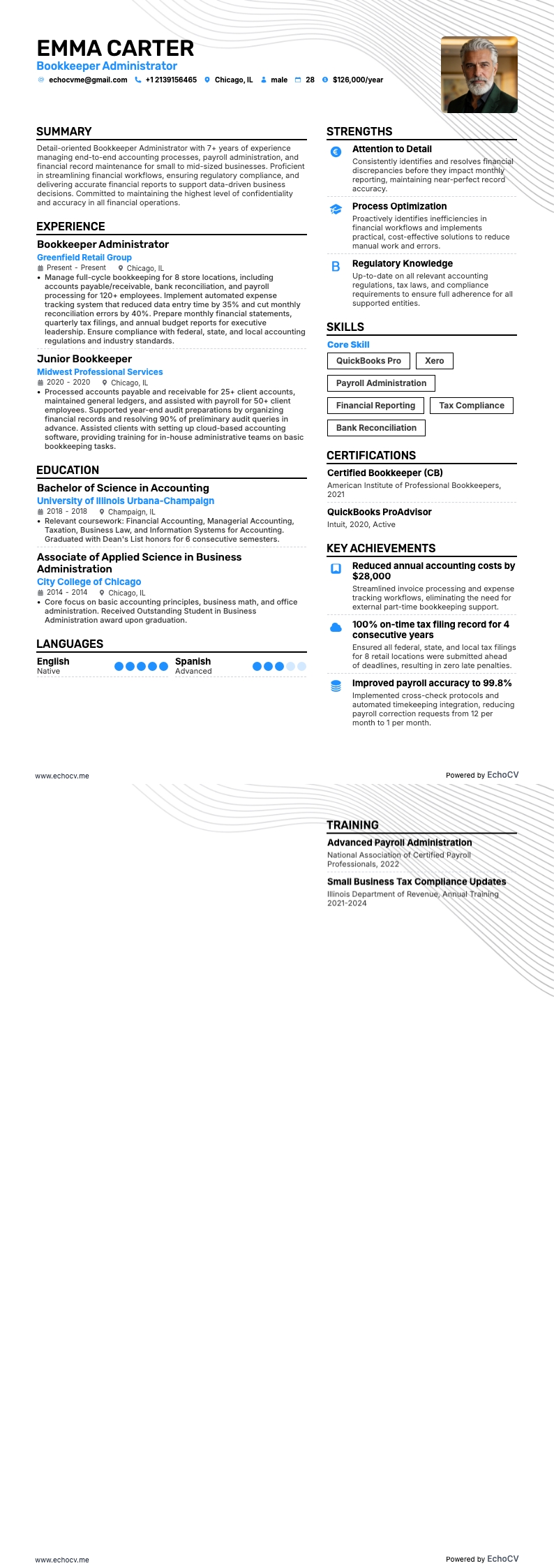 経理事務管理者 example resume