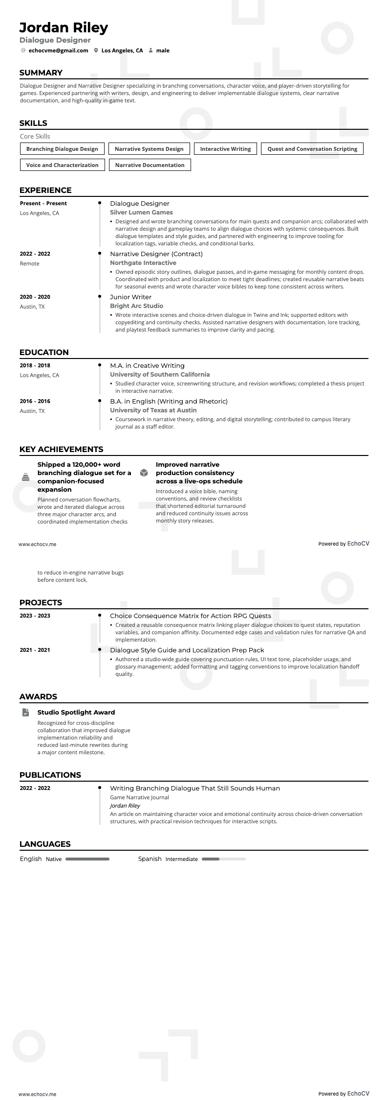 Dialoogontwerper example resume