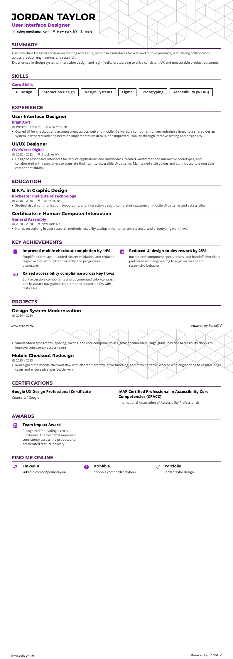 Nhà thiết kế giao diện người dùng example resume