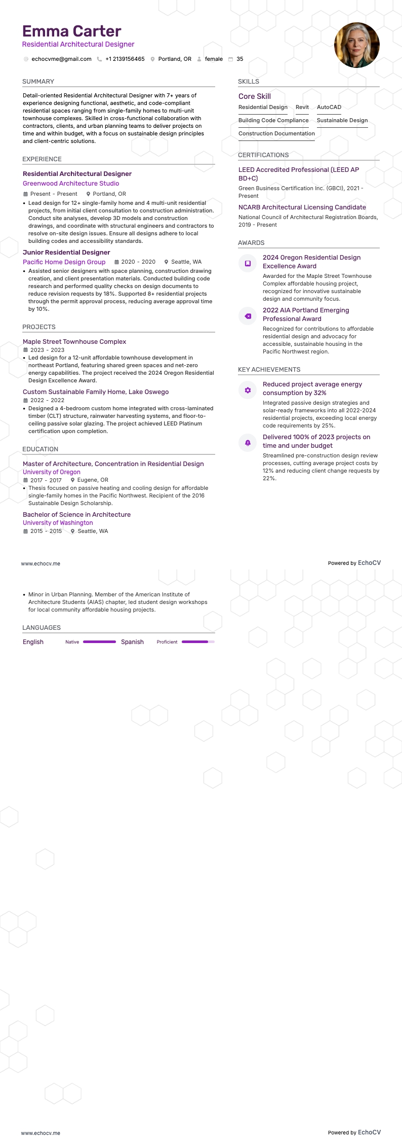 Diseñador arquitectónico residencial example resume