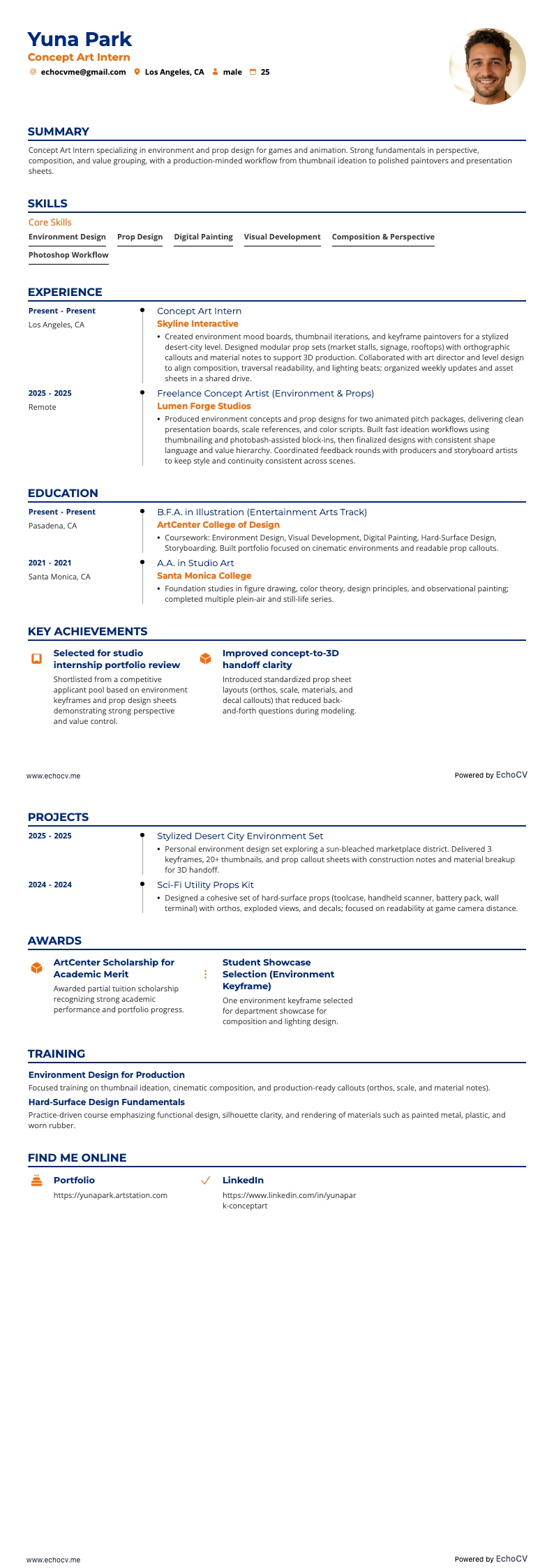Concept art resume example