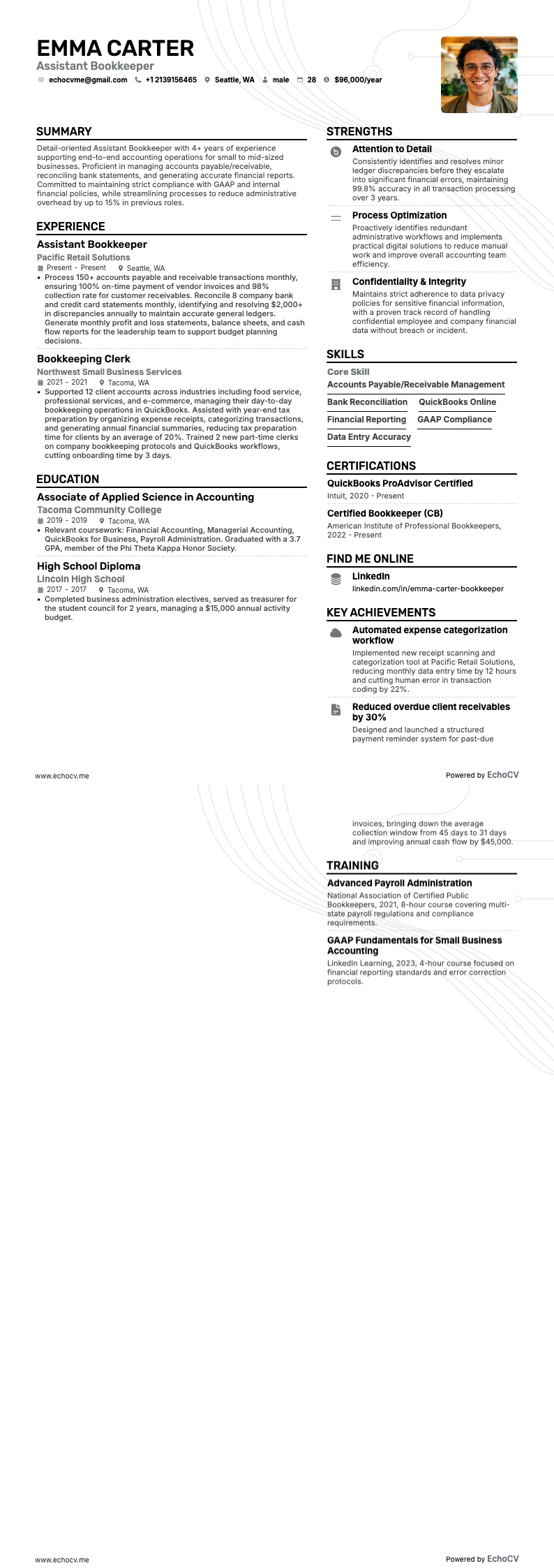 経理アシスタント example resume