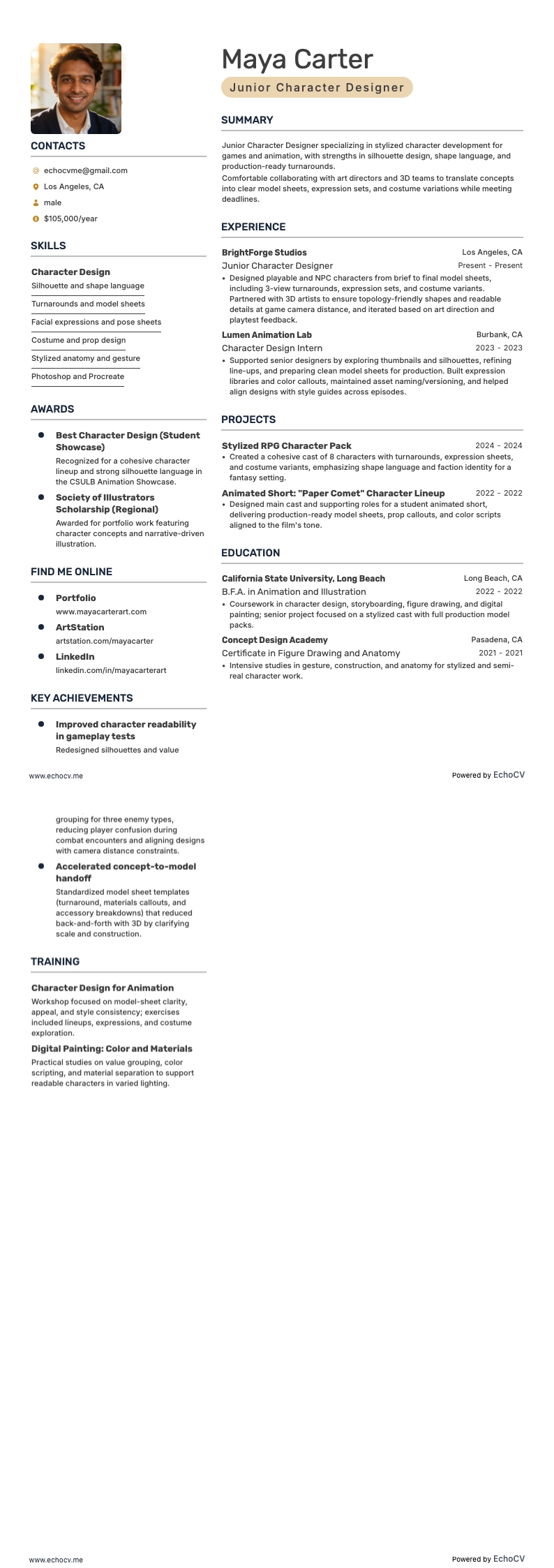 Vista previa completa de Diseñador de personajes junior